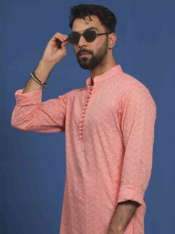 Tea Pink ChikanKari Kurta Only
