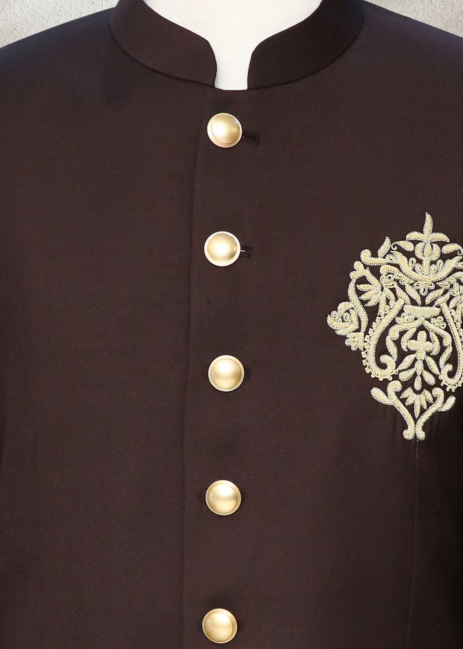 Brown Embroidered Wedding Coat - Hammad 