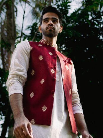 Maroon Embroidered Waistcoat