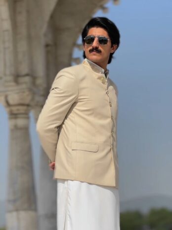 Cream Embroidered Wedding Prince coat