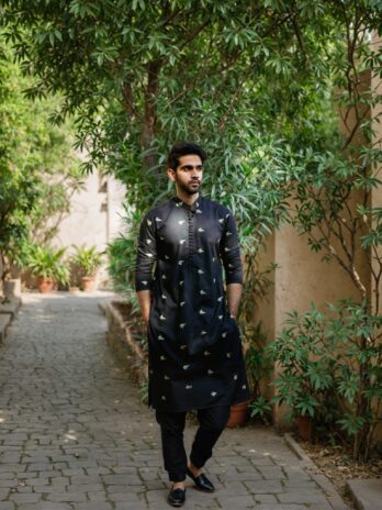 Black Embroidered Kurta Trouser (Leafy)