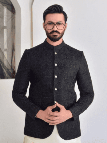 Black Embroidered Wedding Prince coat