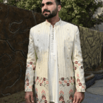 Beige Embroidered Front Open Princecoat