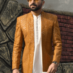 Golden Embroidered Front Open Princecoat