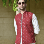 Maroon Mirror Work Embroidered Waistcoat