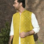 Mehndi Mirror Work Embroidered Waistcoat