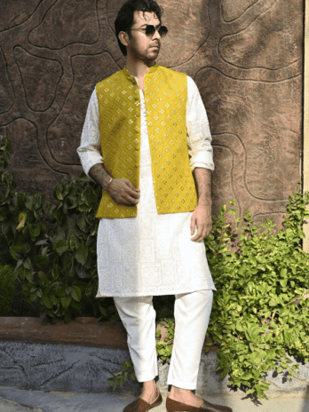 Mehndi Mirror Work Embroidered Waistcoat