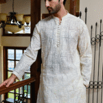 Imperial Off White Embroidered Kurta Trouser for Weddings