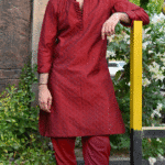 Majestic Maroon Embroidered Kurta Trouser Set for Wedding