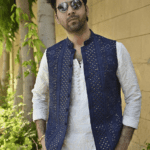 Navy Multi Embroidered Sequins Waistcoat