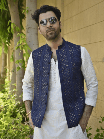 Navy Multi Embroidered Sequins Waistcoat