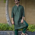 Elegant Green Embroidered Kurta Trouser Set