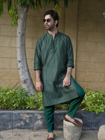 Elegant Green Embroidered Kurta Trouser Set