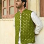 Leaf Green Sequence Embroidered Waistcoat