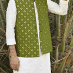 Leaf Green Sequence Embroidered Waistcoat