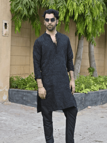 Elegant Black Embroidered Kurta Trouser Set
