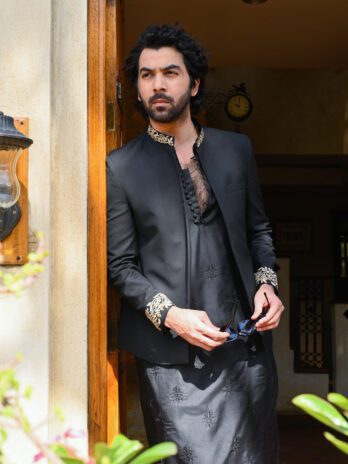 Black Front Open Embroidered Prince coat