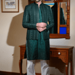 Dark Green Embroidered Prince Coat