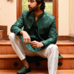 Emerald Green Self-Embroidered Prince Coat