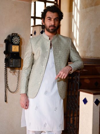 Sage Green Royal Embroidered Prince Coat
